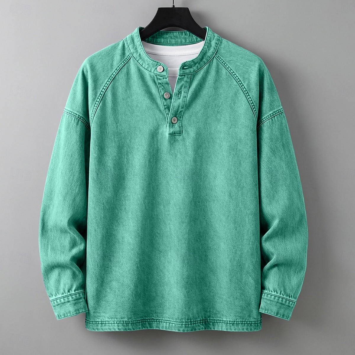 SoftFade™ Pánské tričko Henley košile 100% bavlna acid wash tričko tričko top dlouhý rukáv jednobarevné solid vintage streetwear casual barvené faded washed stojáček Henley casual domů street jaro 2026 - $31.99 –P11