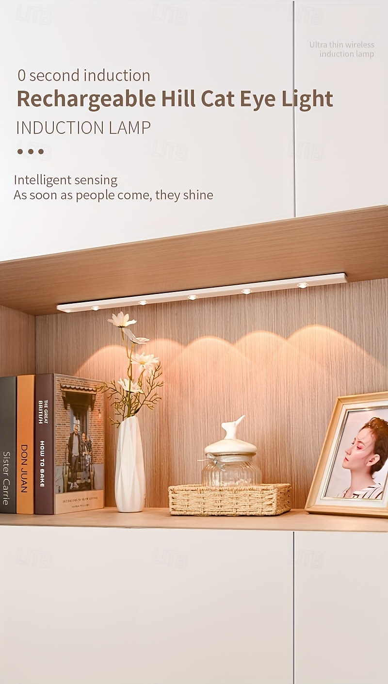 Smart Motion Sensor Cat Eye Cabinet Lights, 30/40/50cm, Tri-Color Dimmable LED, USB Rechargeable, Magnetic Clip-On, No Wiring, Multi-Functional Night Light for Cabinets, Wardrobes, Desks, Entryway 2026 - $12.75 –P1