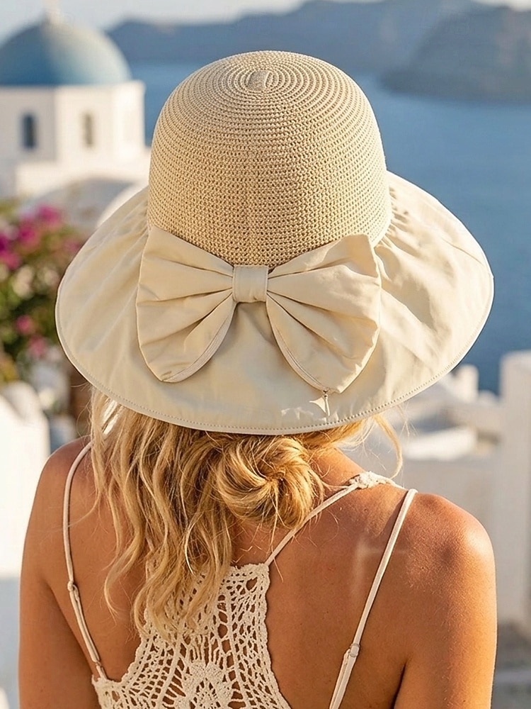 Женская складная солнцезащитная шляпа в стиле бохо с чехлом для хранения, портативная пляжная шляпа из полиэстера с широкими полями, различных цветов, для повседневной носки, путешествий, отдыха и курортного отдыха. 2026 - $11.99 –P2