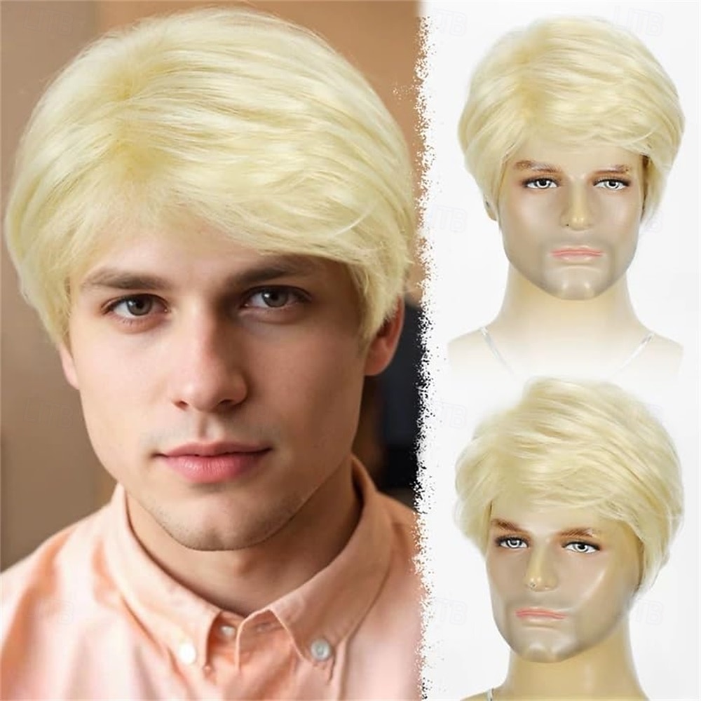 Mens Blonde Wig Short Straight Natural Fluffy Layered Synthetic Hair Wigs for Men Guy Daily Wear Anime Costume 2026 - $28.99 –P2