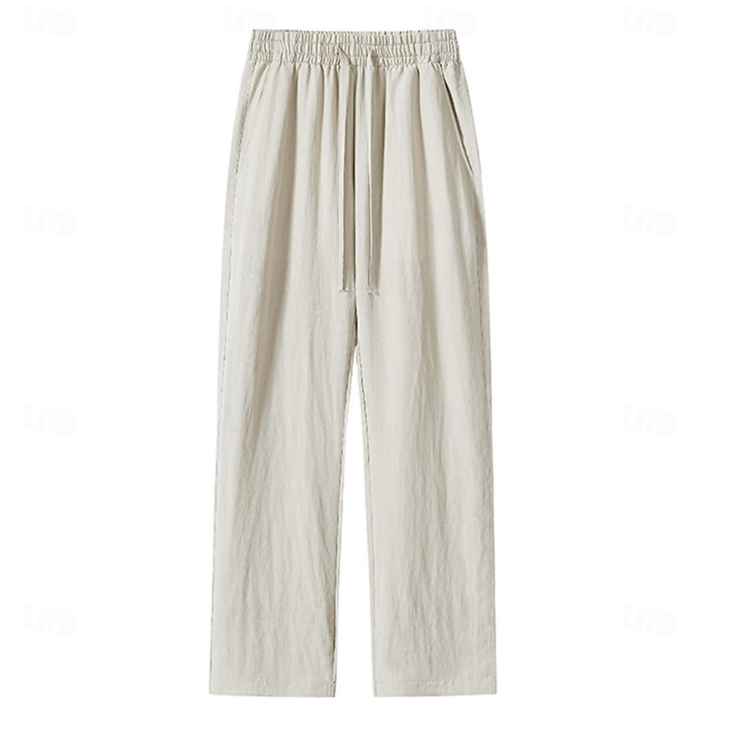 Men's Tencel Linen Pants Trousers Summer Pants Beach Pants Drawstring Pocket Elastic Waist Plain Comfort Breathable Full Length Daily Outdoor Beach Vacation Fashion Black White Inelastic 2026 - $31.99 –P7