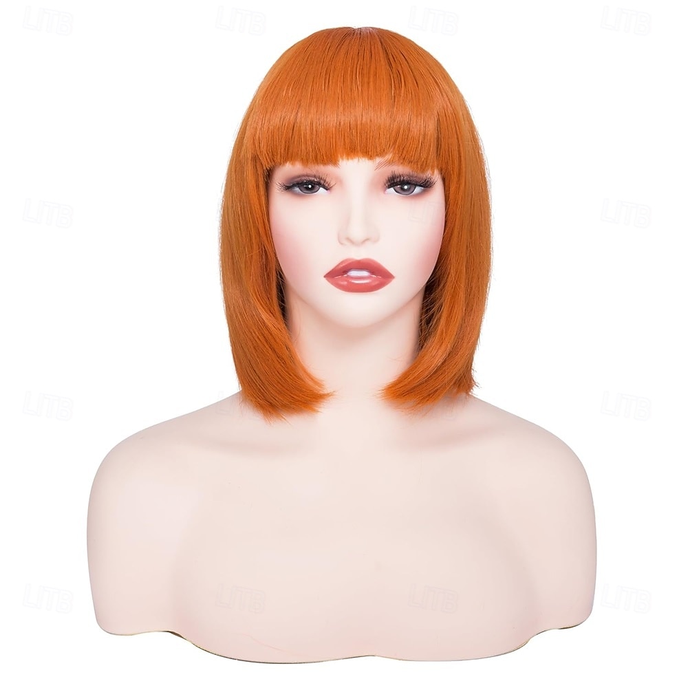 pomarańczowa peruka typu bob, prosta, 12 cali, krótkie włosy, peruka cosplay dla kobiet na imprezę kostiumową 2026 - $32.99 –P2