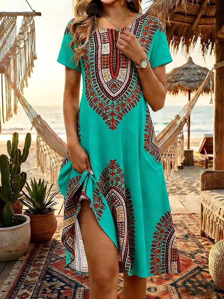 Femmes Robe Longueur Genou Robe bohème Robe de Plage Robe d'été ancien Gothique Quotidien Plage Week-end Coupe régulière Fleuri Manche Courte Col ras du cou Bleu Jaune Orange Vert Été Printemps de 2026 ? $24.99 –P4