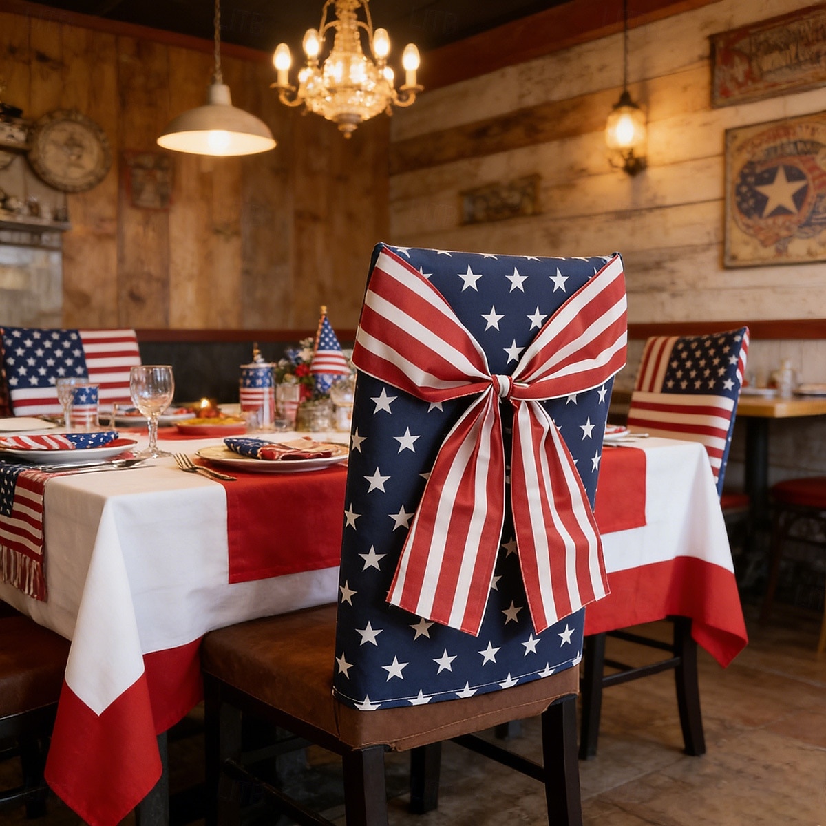 Potahy na jídelní židle s mašlí k 250. výročí USA, 1776-2026, dekorace na zahradu pro vlasteneckou oslavu půlkvintadesátého výročí Dne nezávislosti, kuchyňská jídelna, dekorace, sada 2 nebo 6 dílů. 2026 - $15.49 –P4