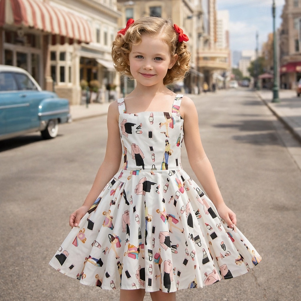 Lata 50. Retro / vintage Do kolan Sukienka Rockabilly Rozkloszowana sukienka Bez rękawów Strój na bal maskowy Dla dziewczynek Halloween Karnawał Bal maskowy Studniówka Wieczorna impreza Przyjęcie 2026 - $39.99 –P9