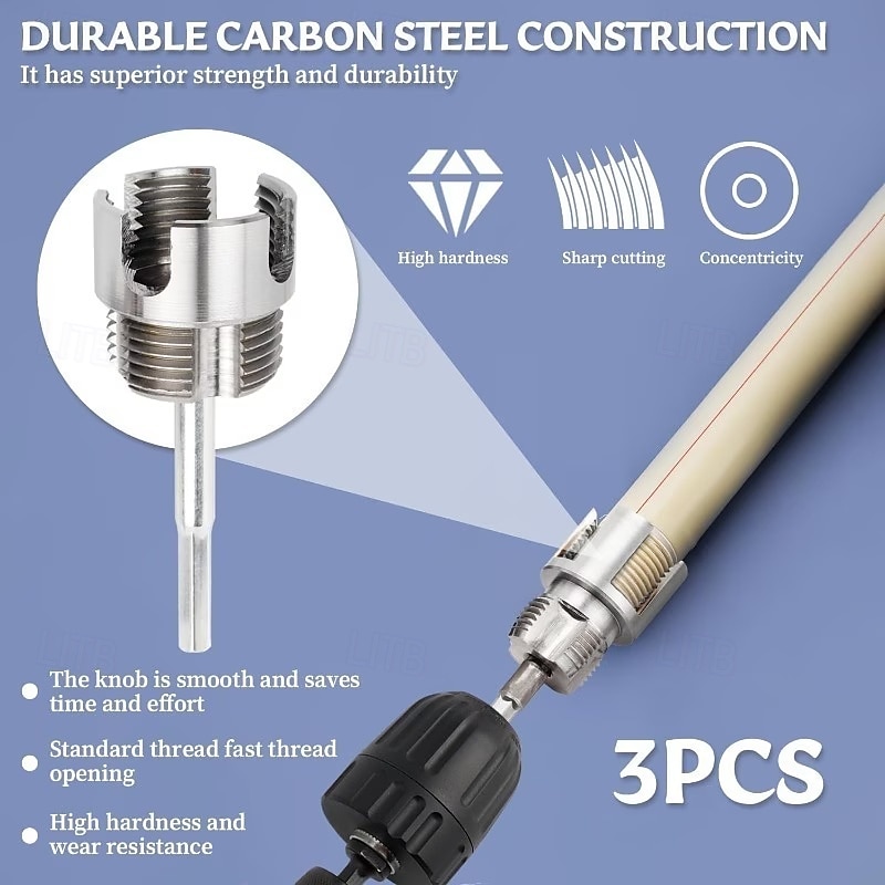3 db integrált belső &külső csőmenetvágó szerszám, kettős funkciójú csőmenetvágó szerszám 1/2"-hoz &3/4" &1"-os PVC/műanyag csövekhez, elektromos fúróval kompatibilis csőmenetvágó készlet 2026 - $19.99 –P8