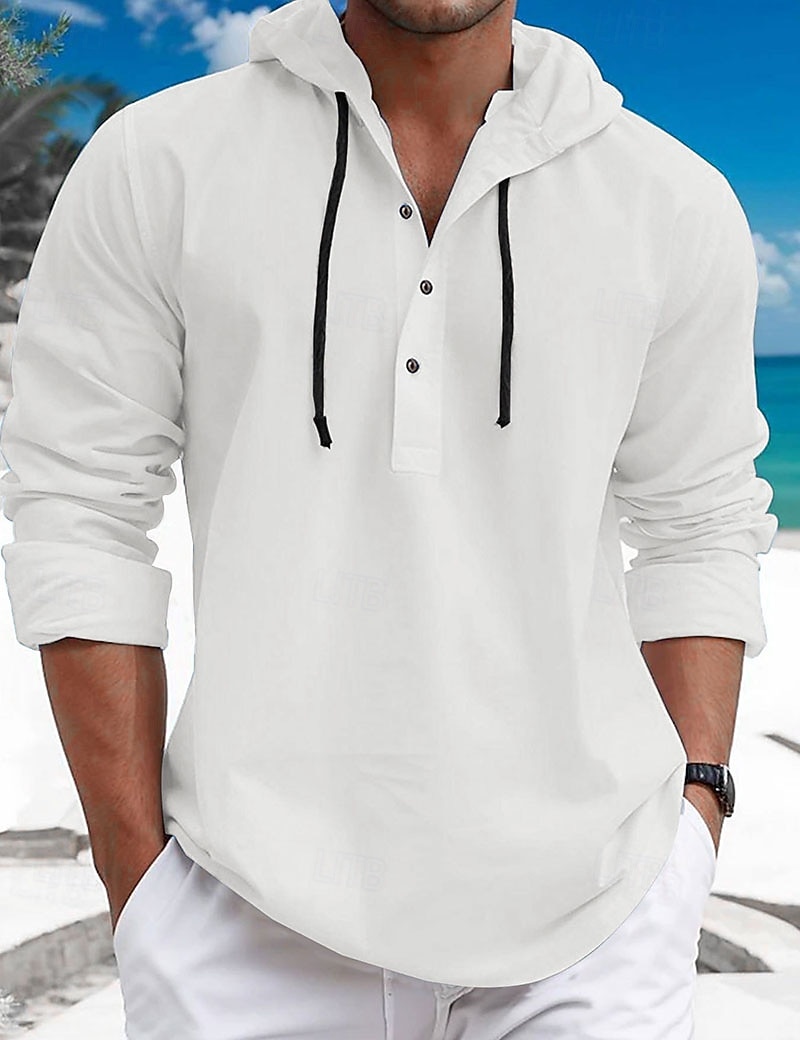 Bărbați Cămașă casual Hanorac cu Glugă Negru Alb Albastru Marin Închis Kaki Caisă Manșon Lung Simplu Capișon Casual Zilnic Peteci Îmbrăcăminte Elegant Modă Casual 2026 - $21.99 –P2