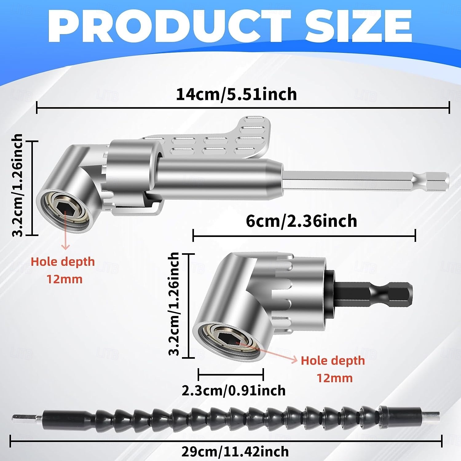 Σετ 4 προσαρμογέων τρυπανιού ορθής γωνίας 105 μοιρών, κρουστικό μηχανισμό κίνησης και μαγνητικό τρυπάνι με υποδοχή κατσαβιδιού, γωνιακό εργαλείο, πλήμνη βίδας (κοντή + μακριά) και εύκαμπτη γωνιακή 2026 - $16.99 –P7