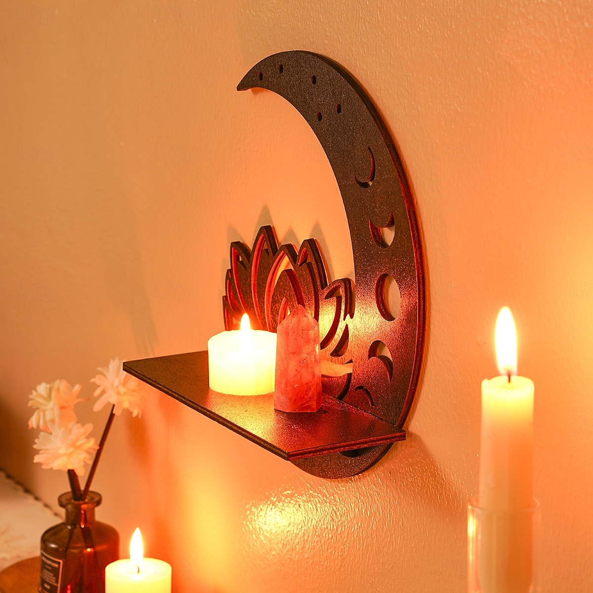 Prateleira decorativa de madeira em formato de lótus vazado, para montagem DIY, prateleira flutuante, ideal para decoração de parede em quartos, despensas e para guardar pequenos objetos. de 2026 por $17.49 –P9