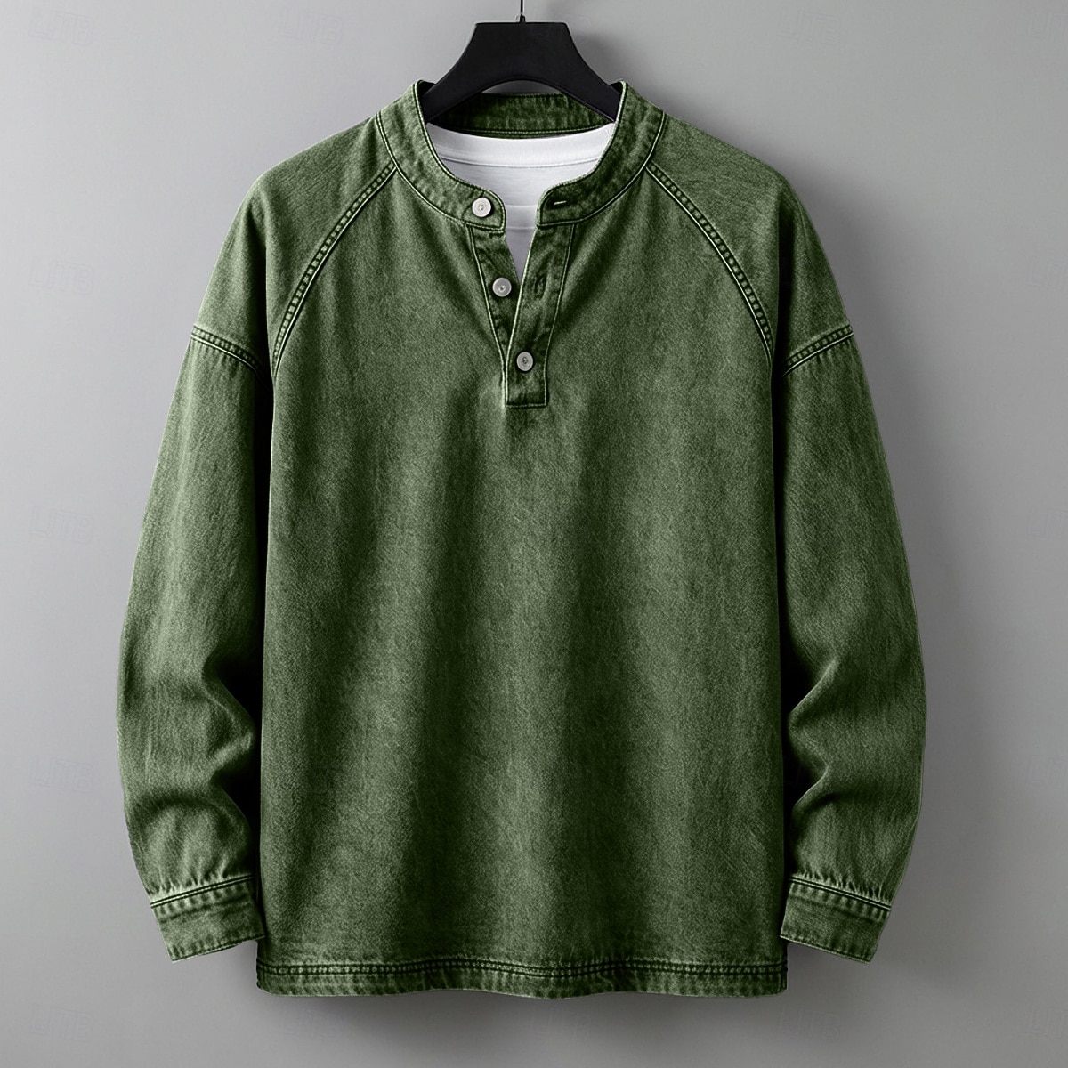 SoftFade™ Pánské tričko Henley košile 100% bavlna acid wash tričko tričko top dlouhý rukáv jednobarevné solid vintage streetwear casual barvené faded washed stojáček Henley casual domů street jaro 2026 - $31.99 –P16