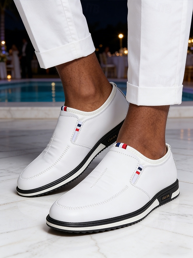 Vita slip-on loafers för män, lätta och andningsbara, eleganta och vardagliga klänningsskor för resortkvällar, yachtfester, kryssningsmiddagar, sommarsemestrar och kustsemester. 2026 - $54.99 –P4