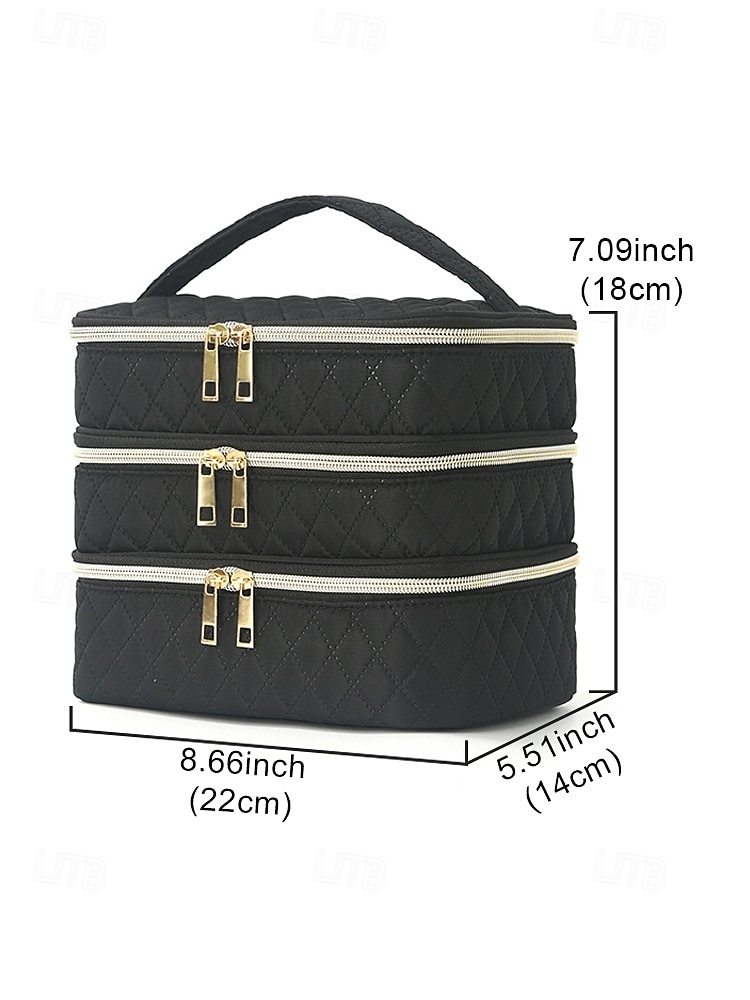 Women's Quilted Polyester Makeup Organizer, Multi-Color, Large Capacity with Multiple Compartments, Ideal for Daily Use, Vacation and Travel 2026 - $18.99 –P8