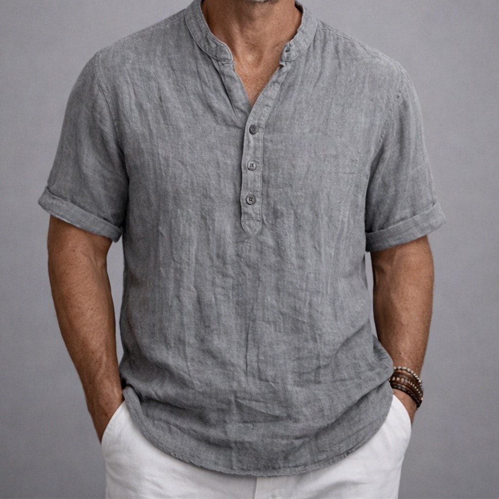 Hombre Camisa Camisa de lino Camisa de manga corta Camisa de verano Ropa de playa Henley Shirt Plano Casual Vacaciones Blanco Caqui Gris Manga Corta Henley Verano Primavera Ropa 2026 - $21.99 –P1