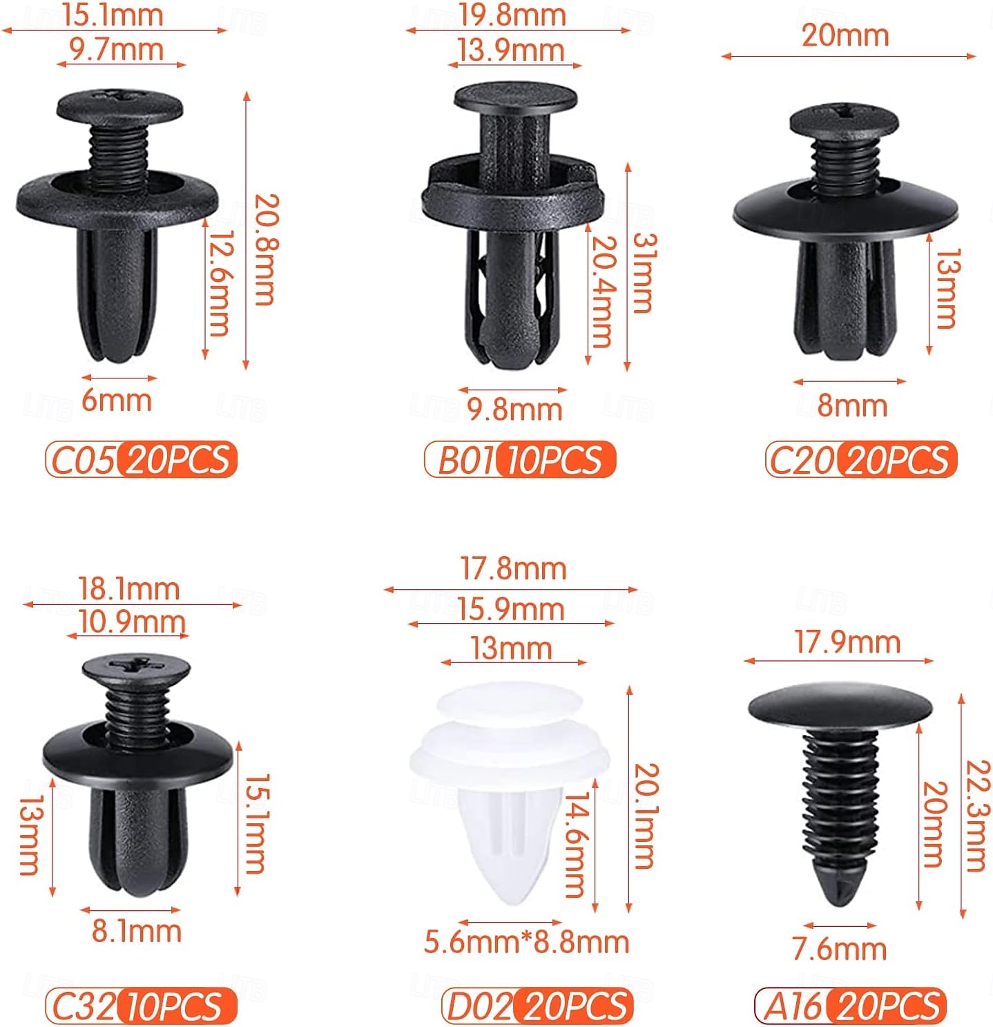 100pcs Car Bumper Retainer Clips Set Car Fastener Box Set Push-Type Retainer Clips, Bumper Nylon Rivets of Most Popular Sizes and Fastener Removers for Most Models 2026 - Kč185 –P2