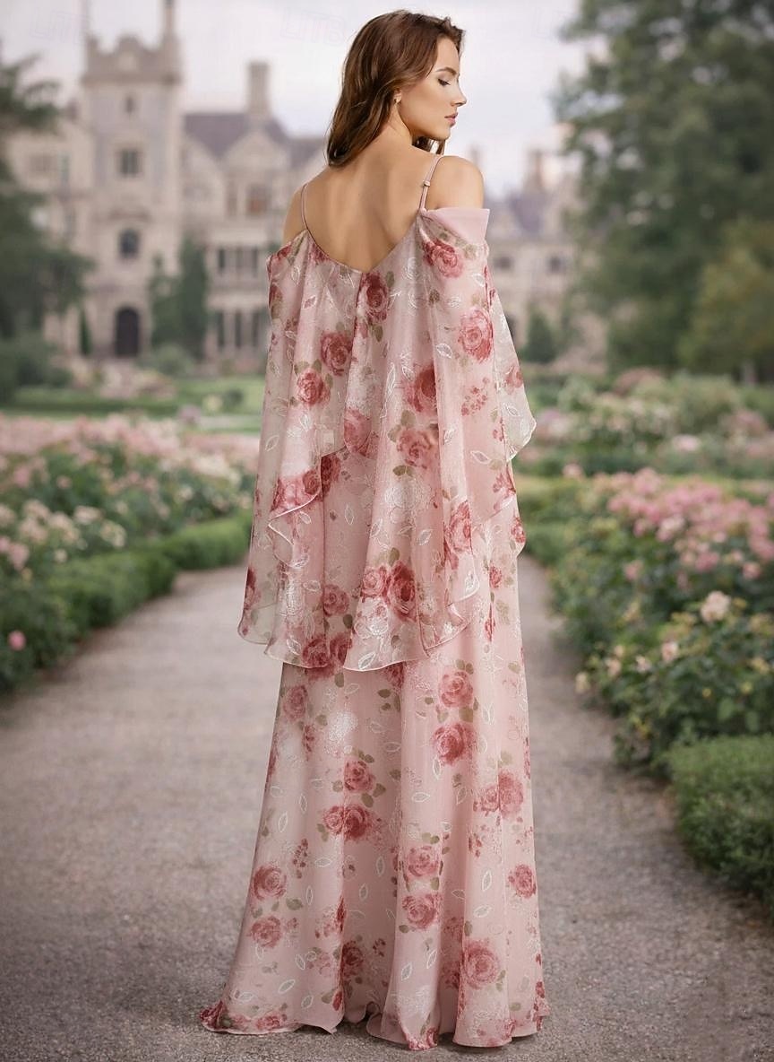 Linea ad A Abito Lunghezza al pavimento Abito da invitata a nozze Abito Formale Abito da sera Abito da cerimonia per signora Manica Corta Scollo a V Elegante Semplice Abbellito Formale Ospite di del 2026 a $159.99 –P3