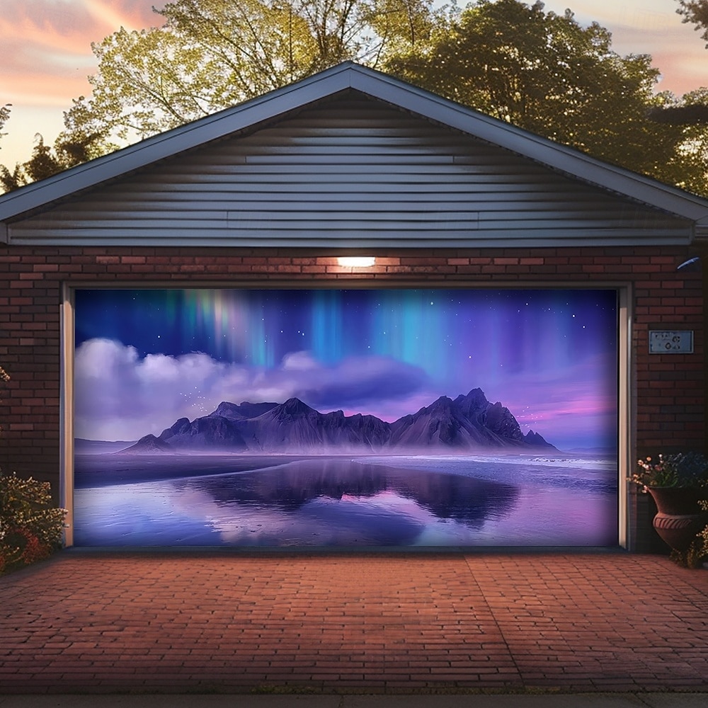 Northern Lights Aurora Borealis Winter Mountain Snowy Pine Forest Starry Night Sky Frozen River Garage Door Banner Outdoor Wall Decor Holiday Mural Christmas Decoration Backdrop 2026 - $49.99 –P8