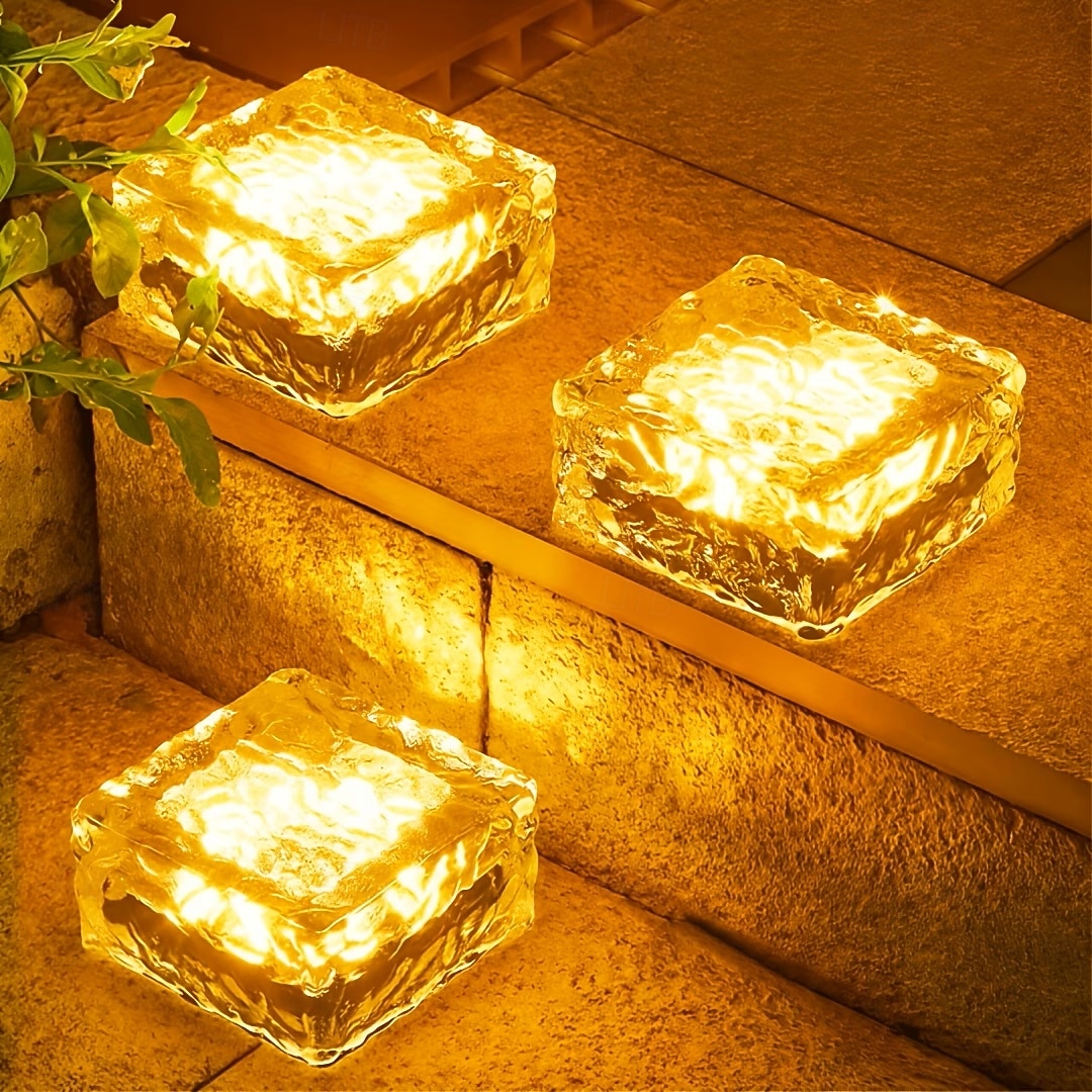 2/4 шт. уличных солнечных садовых светильников, водонепроницаемые светильники в виде ледяных кирпичей для двора, ландшафта, ступеней, дорожек, бассейнов, декоративные солнечные светильники для 2026 - $19.99 –P7