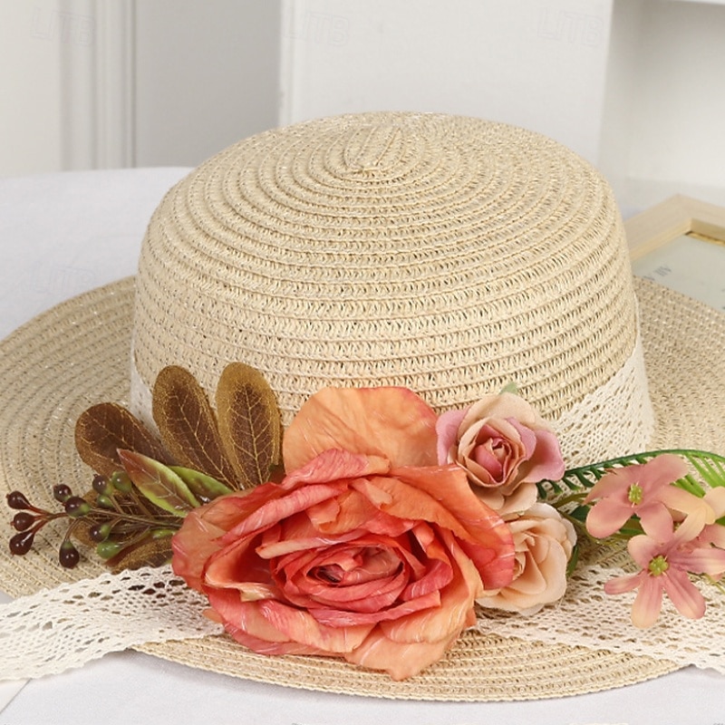 Hats Straw Wedding Birthday Vintage Cute Retro With Floral  display picture 2