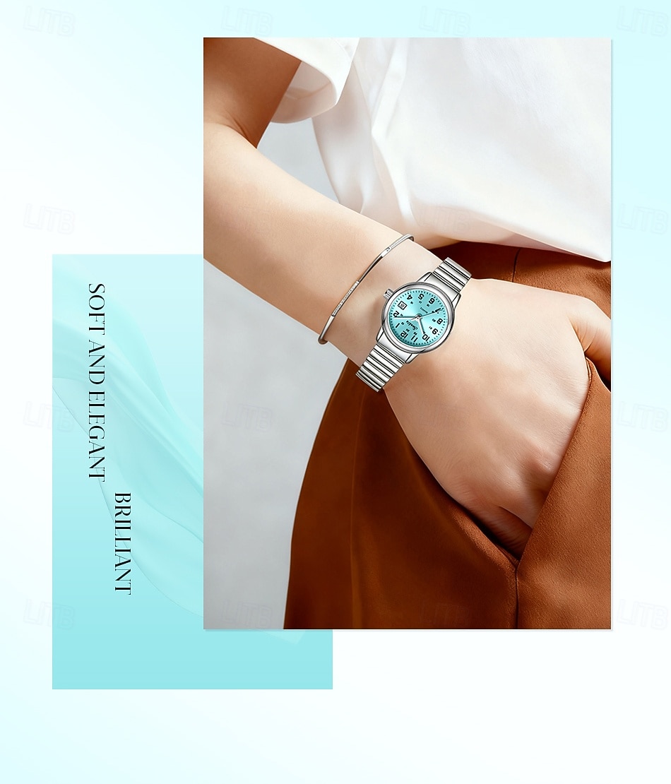 Montre femme facile à lire, à quartz, avec bracelet extensible en acier inoxydable, cadran bleu turquoise avec affichage de la date, étanche, élégante et décontractée, idéale comme cadeau pour femme de 2026 ? $18.99 –P10