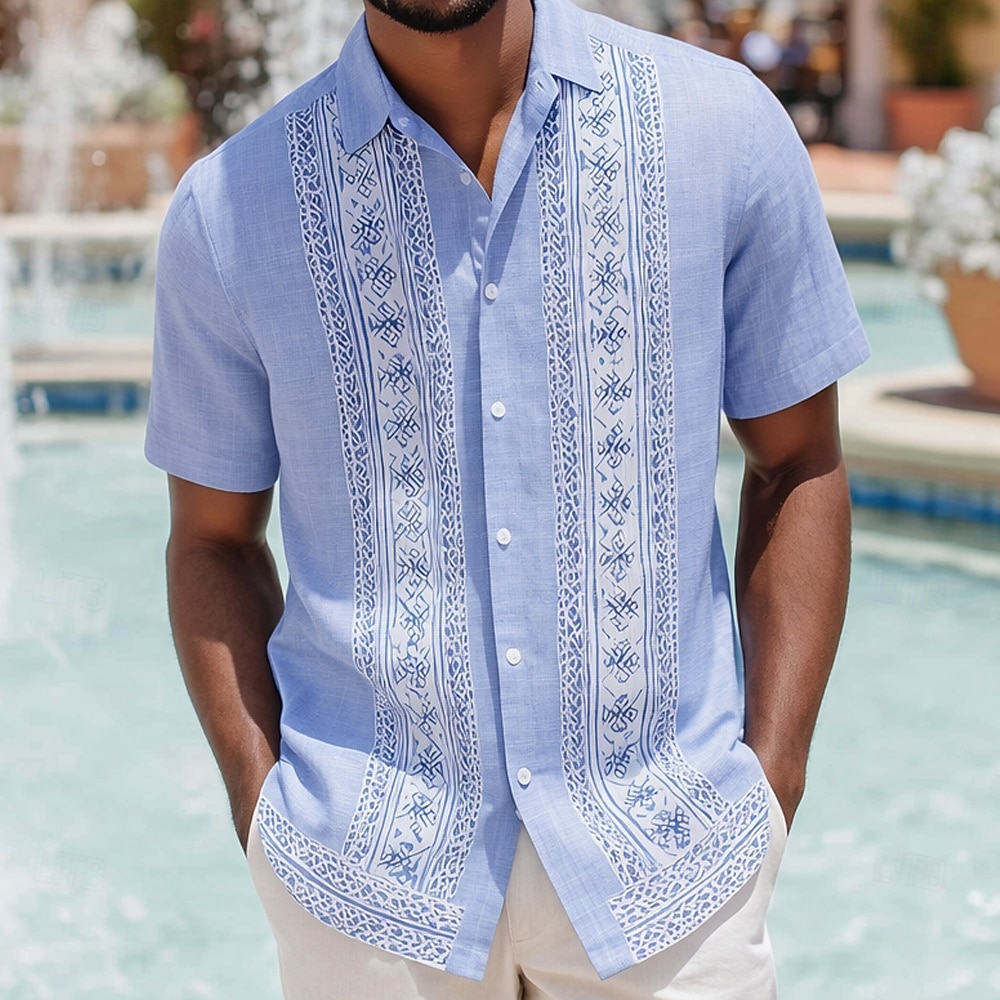 Homens Estampa Geométrica Estampa floral Étnico Camisa Social Camisa Guayabera camisa de botão Manga Curta Vintage retrô Diário Ao ar livre Férias Verão Primavera Aberto para a Lateral Impressão 3D de 2026 por $25.99 –P1