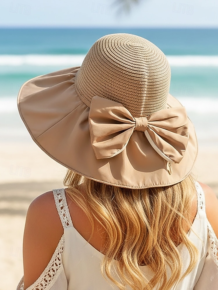 Женская складная солнцезащитная шляпа в стиле бохо с чехлом для хранения, портативная пляжная шляпа из полиэстера с широкими полями, различных цветов, для повседневной носки, путешествий, отдыха и курортного отдыха. 2026 - $11.99 –P7