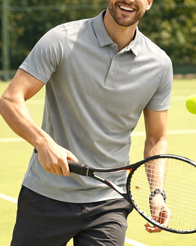 בגדי ריקוד גברים אחיד חולצת ספורט חולצת טניס שרוולים קצרים ייבוש מהיר מתיחה פתילת לחות נושם טניס גולף פיקלבול צווארון פולו צמרות אפור כהה שחור ורוד בגדי טניס 2026 - $21.99 –P6