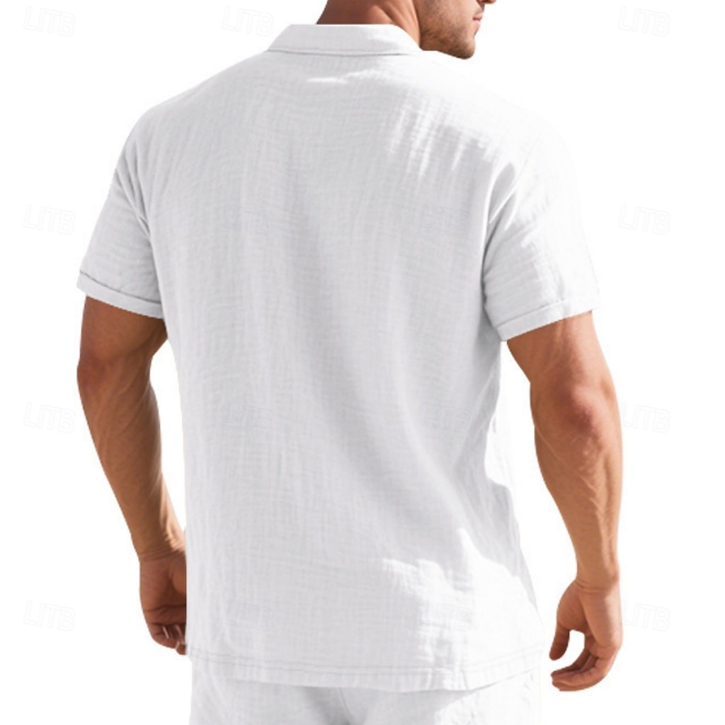 Homens Camisa de linho Camisas Polo Casual Rua Lapela Manga Curta Básico Moderno Cruz Botões Verão Primavera Normal Preto Branco Azul Marinha cáqui Verde Tropa Cinzento Camisa de linho de 2026 por $25.99 –P10