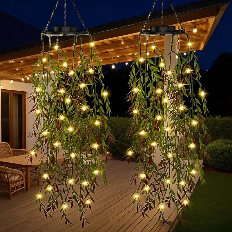 LED-tuinverlichting op zonne-energie met kunstmatige hangende bamboebladeren, imitatie hangende klimplanten, kunstmatige bamboe- en wilgenbladverlichting, geschikt voor tuinen, bruiloften en feesten, 2026 - $35.99 –P3
