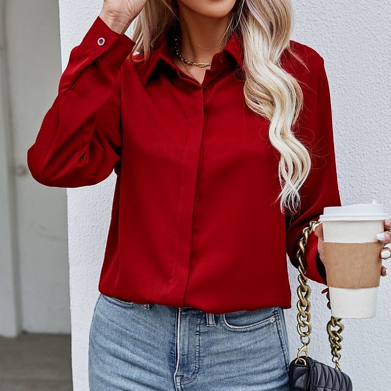 Women's Shirt Blouse Chiffon Tops Patchwork Buttons Plain Elegant Vacation Vintage Long Sleeve Shirt Collar Regular Tops Daily Holiday Going out Black White Yellow Wine Sky Blue Summer Spring 2026 - $19.99 –P5