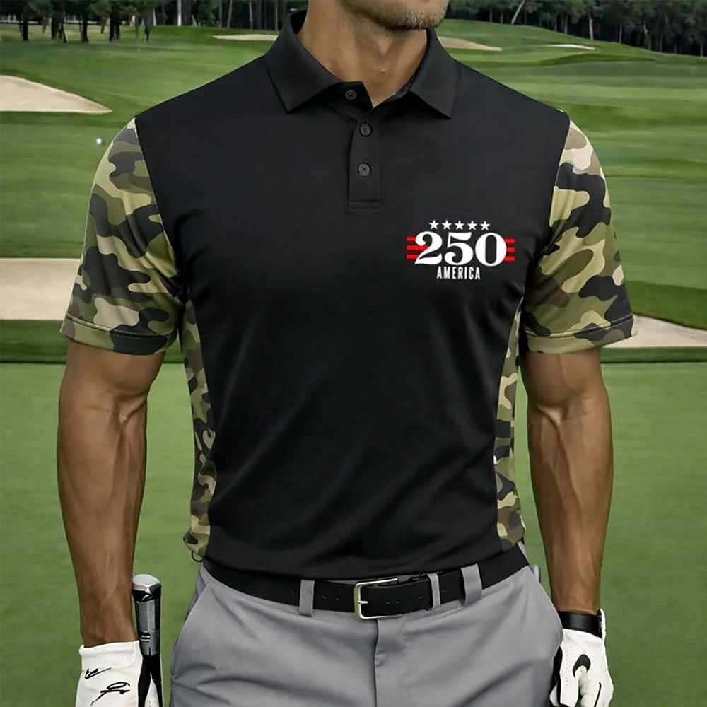 4 de julio de 2026, 250 aniversario Hombre Bandera estadounidense de los Estados Unidos Golf Camisetas polo deportivas Manga Corta Camisas de polo Camisas con cuello Casual Ropa Deportiva Botones 2026 - $22.99 –P3