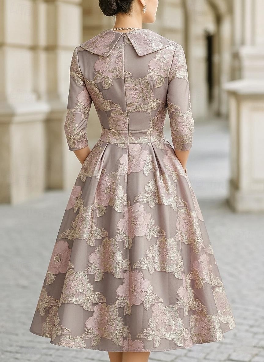 A-linje Te-lengde Blazer kjoler Kjole til brudens mor Langermet Skjortekrage Elegant Årgang Formell Bryllupsgjest Bryllupsfest Sateng Jacquard med Plissert Blomst 2026 - $166.99 –P3