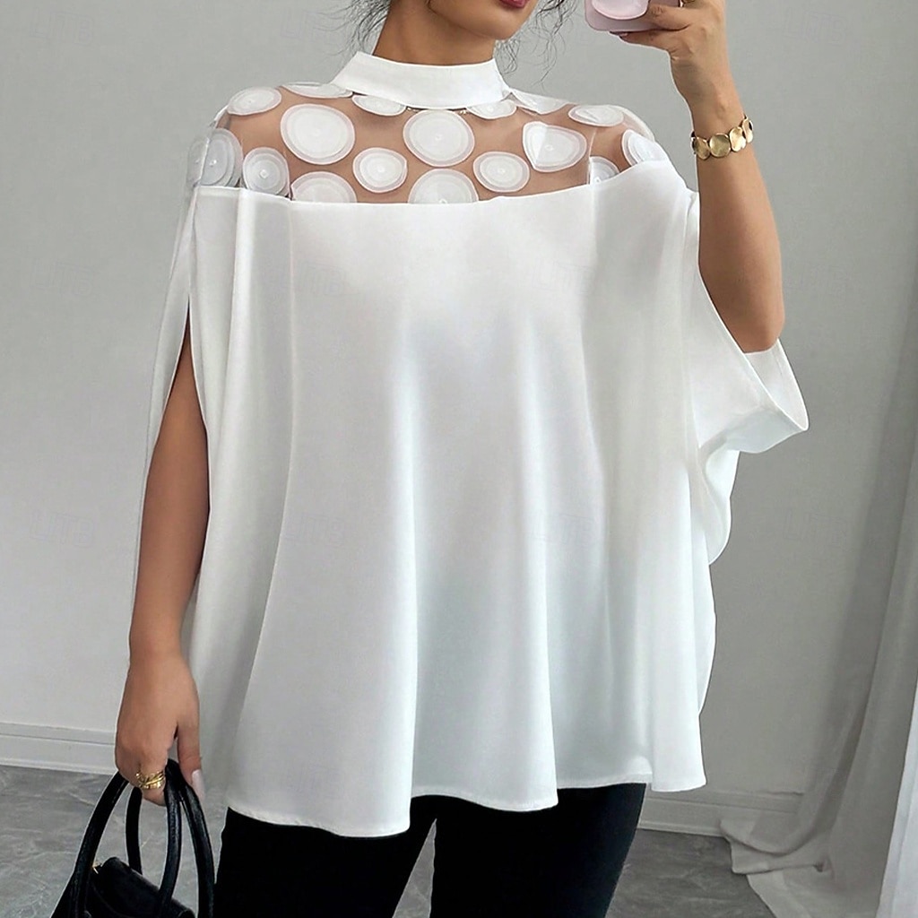 Damen Hemd Sommerhemd Freizeithemd Bluse Patchwork Ausgehöhlt Netz Einfarbig Elegant Urlaub Mode Langarm Stehkragen Normale Oberteile Täglich Ferien Ausgehen Weiß Sommer Frühling Herbst 2026 - $22.99 –P2