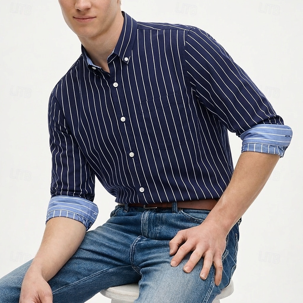 Per uomo Camicia Camicia elegante Camicia button-down Strisce verticali Casuale Quotidiano Blu marino Manica Lunga Collo ripiegato Tutte le stagioni Abbigliamento Patchwork del 2026 a $20.99 –P9