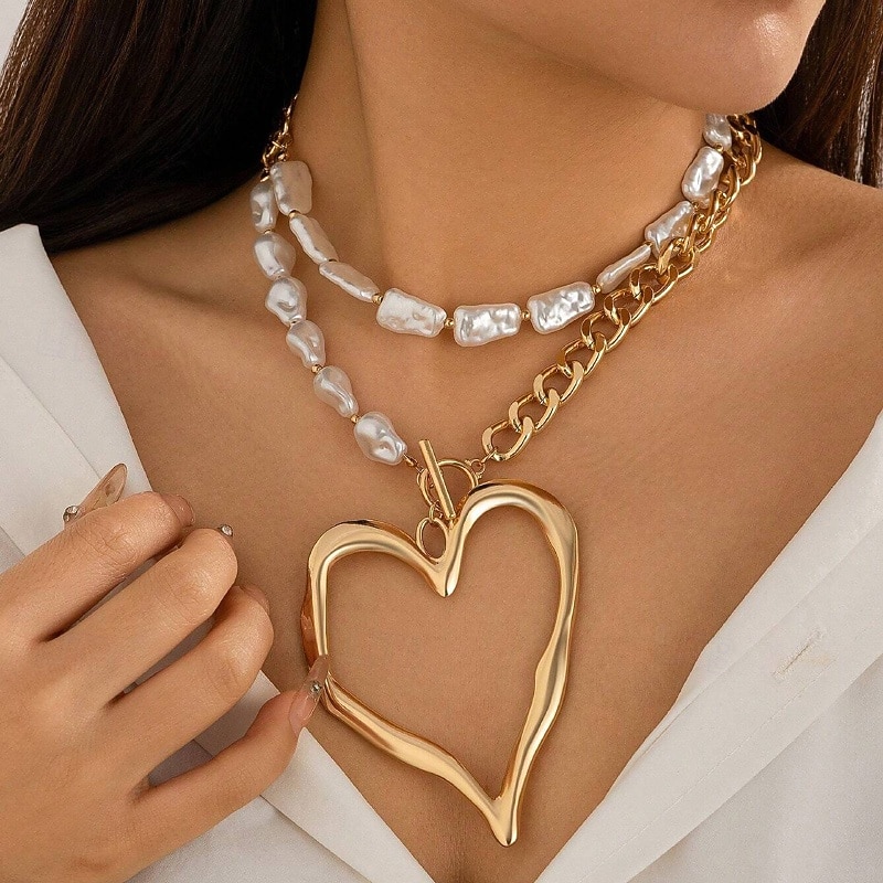 1 pezzo Collana For Per donna Perla Quotidiano Streetwear Regalo Lega Patchwork Cuore Amore del 2026 a $5.99 –P1