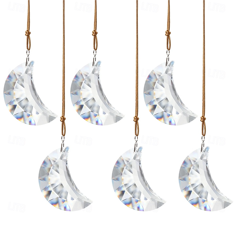 2026年 1/6個 50mm レインボームーンクリスタルサンキャッチャープリズムペンダント 家庭、オフィス、庭の装飾用工芸品 レインボーメーカー ウィンドウペンダント  コレクション – $9.99 –P9