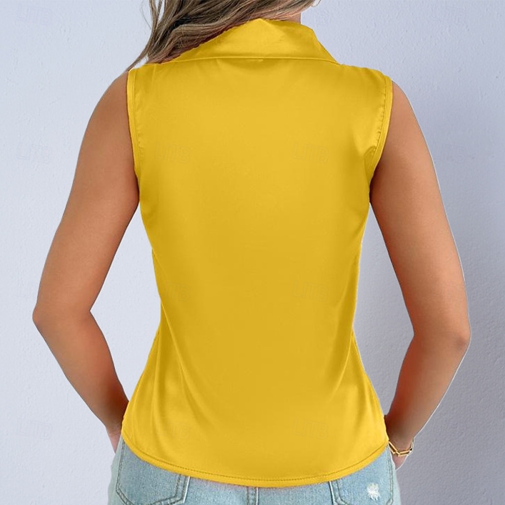 Women's Shirt Satin Blouse Dress Shirt Button Up Shirt Solid Color Plain Elegant Fashion Casual Sleeveless Turndown Regular Tops Daily Office Work Black White Yellow Red Purple Summer Spring Fall 2026 - $24.99 –P4