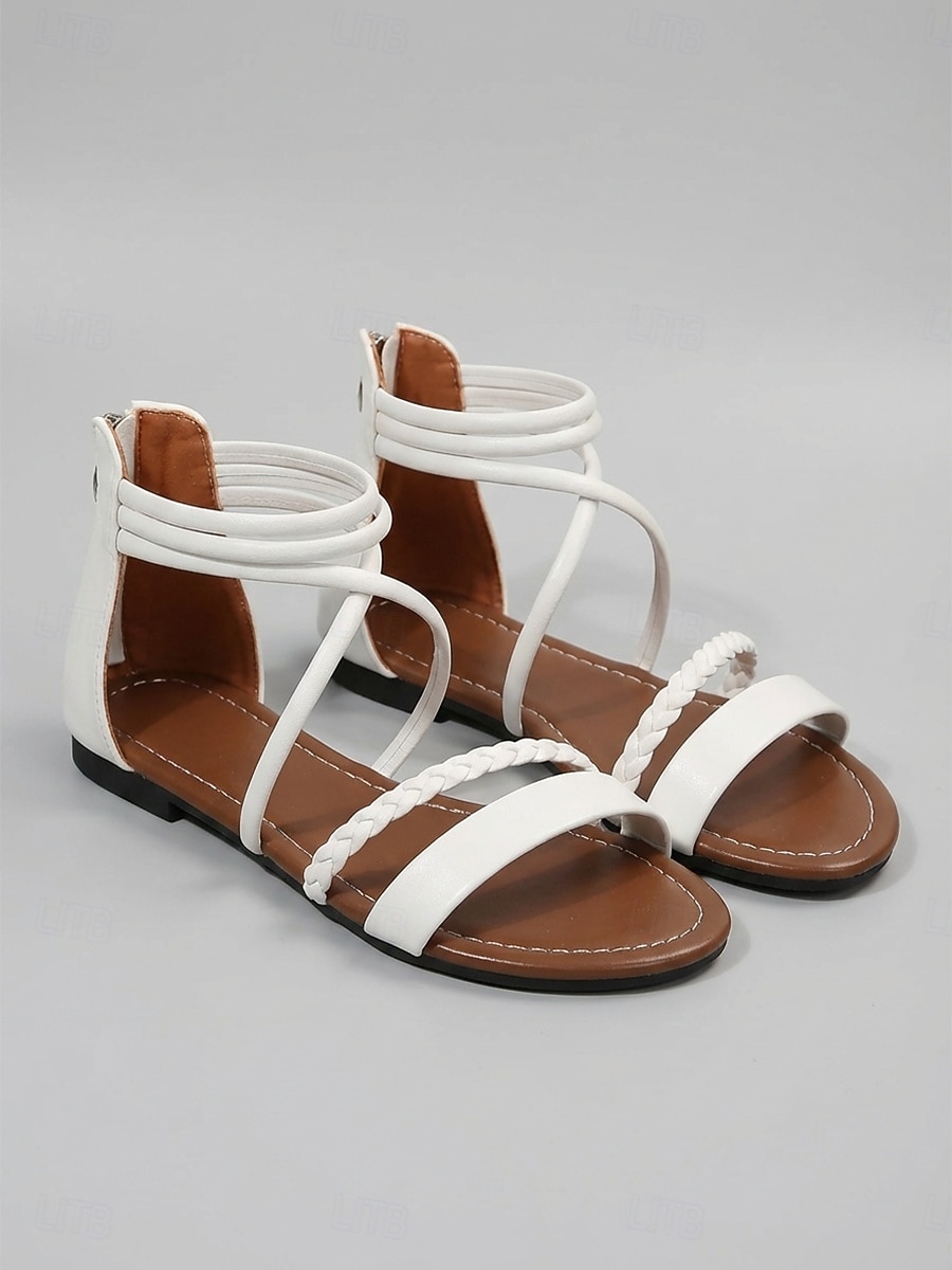 sandali da donna boho bianchi con cinturini - comodi sandali da spiaggia bassi con dettagli intrecciati &cavigliera incrociata per vacanze estive, gite sull'isola &passeggiate in riva al mare del 2026 a $26.99 –P3