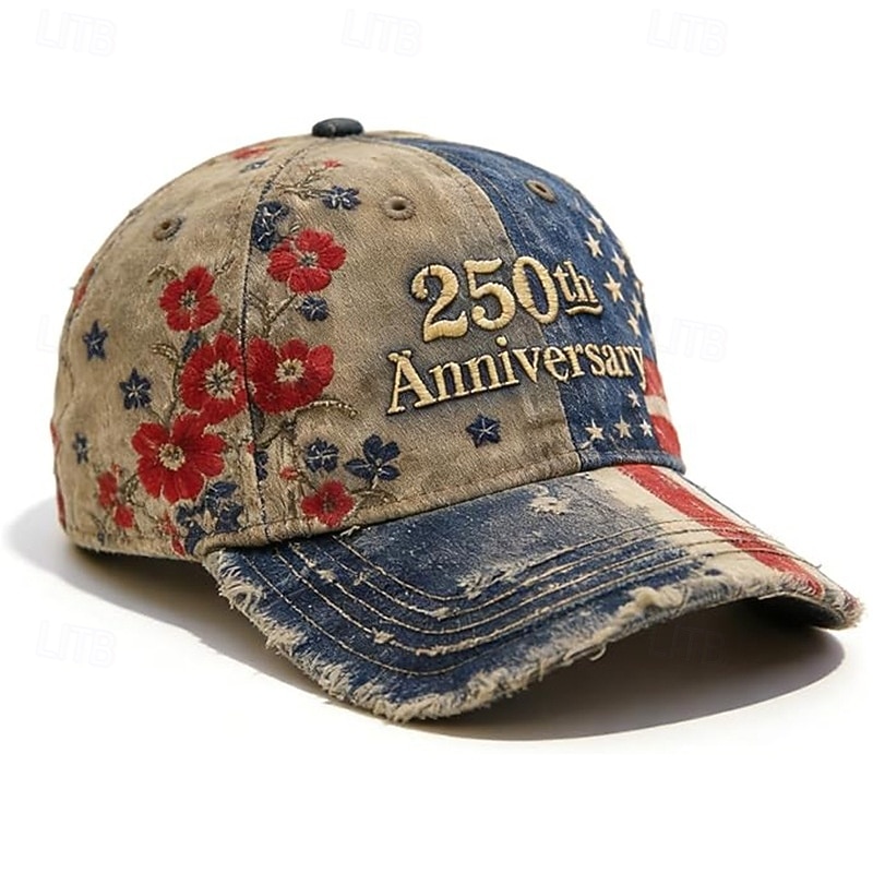 US Vintage 250th Anniversary Hat American Flag Patriotic Baseball Cap Floral Embroidery Distressed Denim Adjustable 4th of July Independence Day Gift for Men Women 2026 - $27.99 –P1