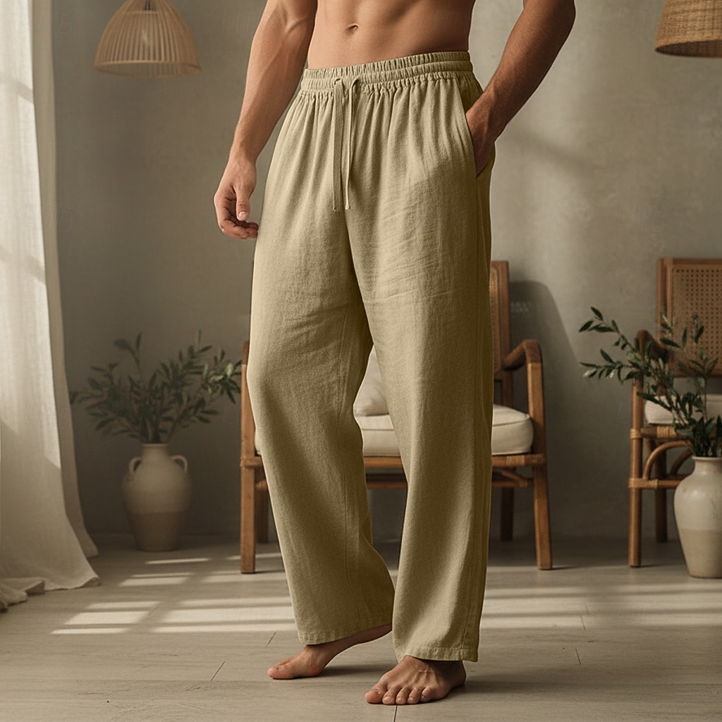 Herren Leinenhosen Hose Sommerhose Kordelzug Elastischer Bund Gerader Schnitt Einfach Komfort Atmungsaktiv Volle Länge Lässig Täglich Ferien Urlaub Mode Schwarz Weiß Unelastisch 2026 - $21.99 –P1
