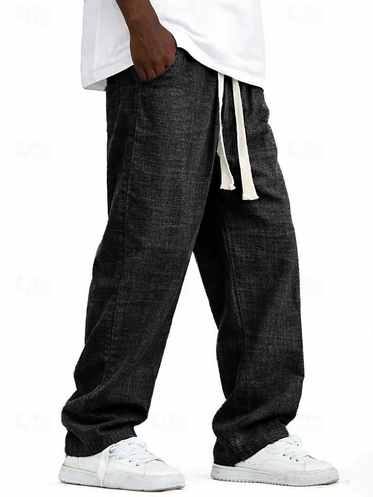Men's Linen Pants Trousers Summer Pants Baggy Pants Pocket Elastic Waist Straight Leg Solid Color Comfort Comfortable Full Length Casual Daily Holiday Vacation Fashion Blue Black Inelastic 2026 - $25.99 –P10