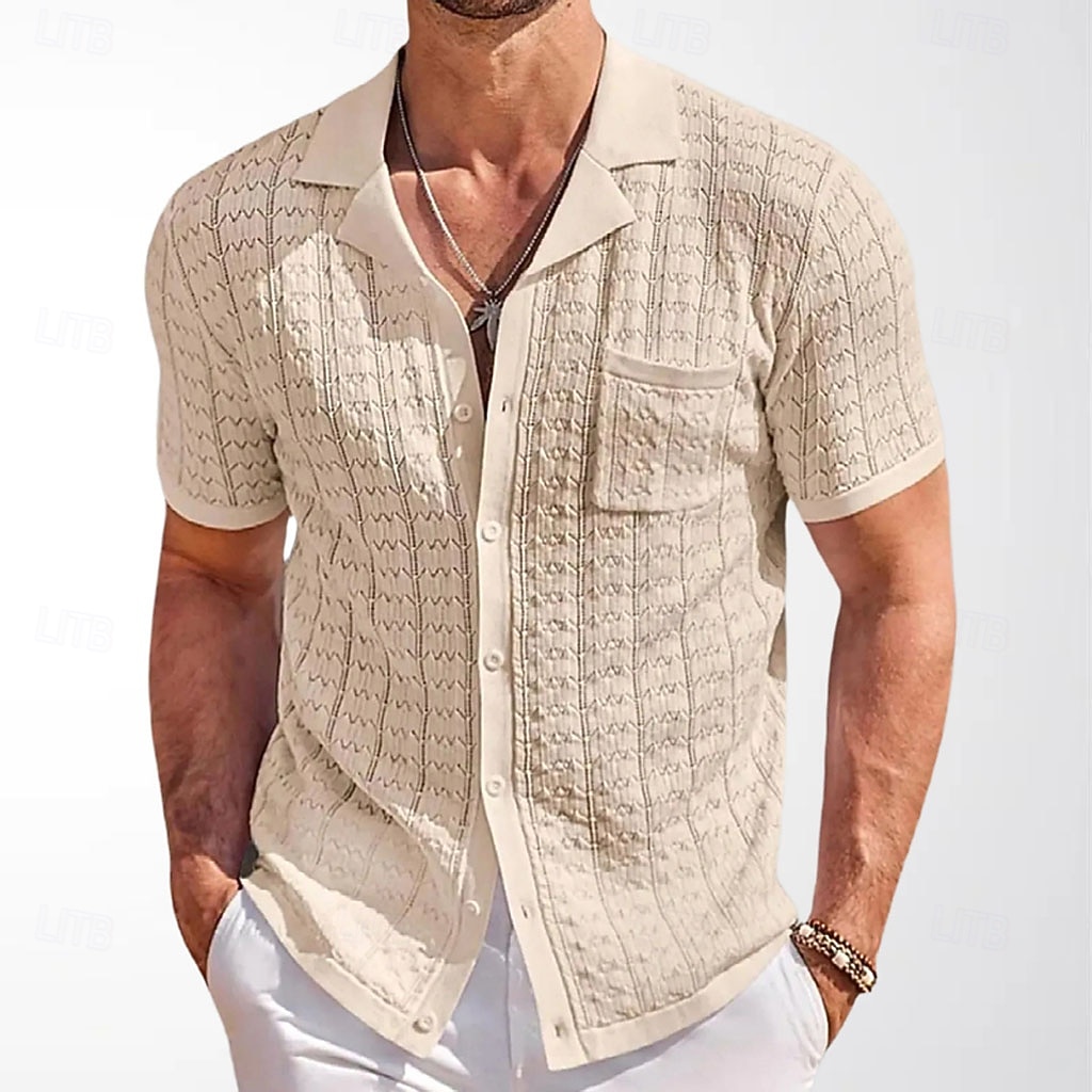 Homens Camisa Social Camisa casual camisa de botão Camisa Jacquard Azul Marinho Escuro Marron Caqui Manga Curta Tecido Colarinho de Camisa Casual Diário Botões Roupa Elegante Moda Casual de 2026 por $31.99 –P1
