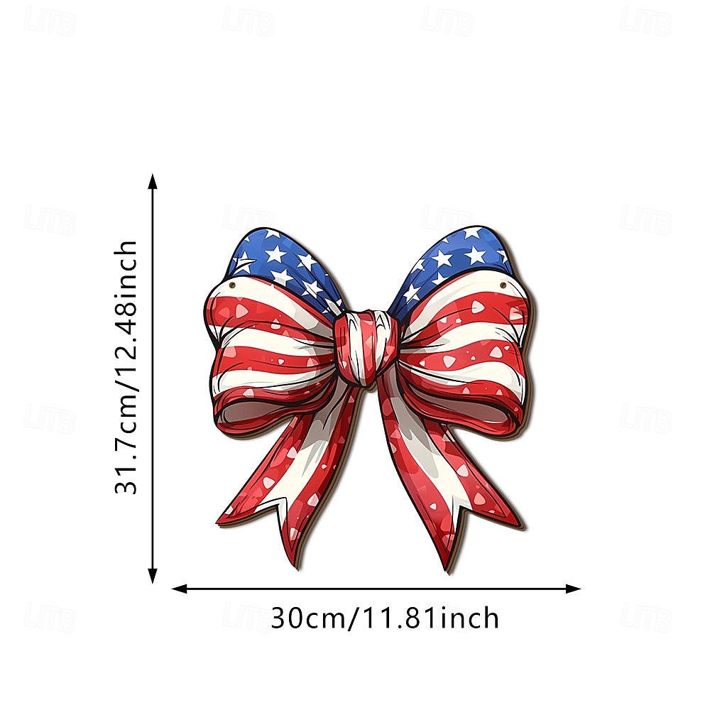 Letrero de madera para puerta conmemorativo del 250.º aniversario de la Independencia de Estados Unidos, estrellas blancas y rojas. &Decoración de la puerta principal con rayas blancas y lazo 2026 - $16.99 –P18