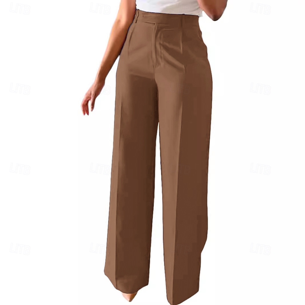 Mulheres Calças Social Elegante Moda Casual Diário Comprimento total Cintura Alta Côr Sólida Tecido Bolsos Perna reta Conforto Macio Respirável Micro-Elástica Streetwear Praia Feriado Cinzento Escuro de 2026 por $34.99 –P3