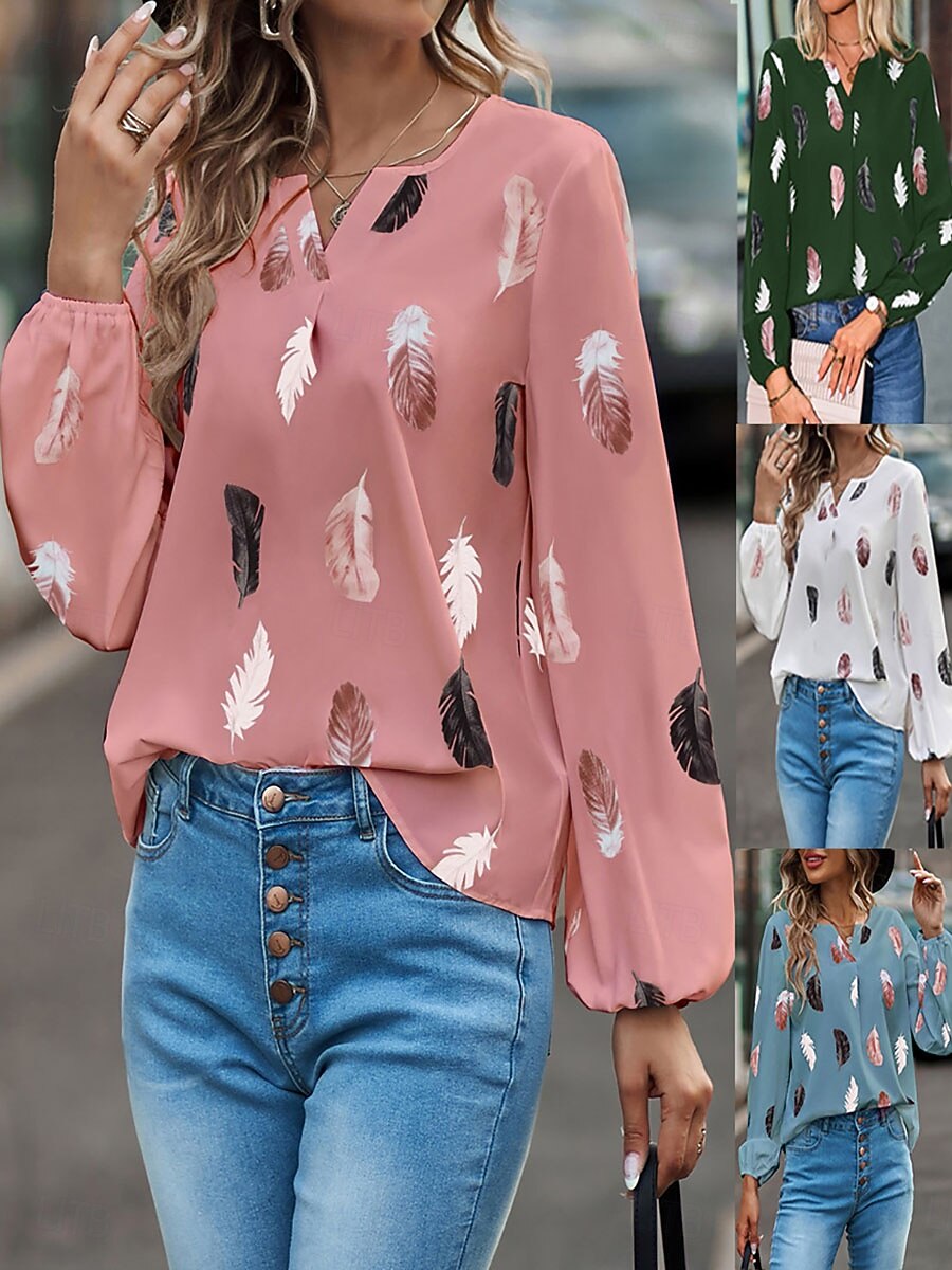 Dam T-shirt Blus Grafisk Mode Stylish Klassisk Långärmad V-hals Vanliga toppar Dagligen Utekväll Helgen Svart Vit Rodnande Rosa Grön Ljusblå Sommar Vår Höst 2026 - $14.99 –P1