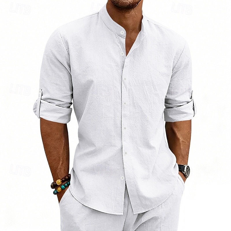 Per uomo Camicia Camicia di lino Camicia Estiva Abbigliamento da spiaggia Camicia con colletto alla coreana Camicia con Bottoni Semplice Casuale Vacanza Blu Nero Bianco Cachi Manica Lunga Colletto a del 2026 a $25.99 –P3