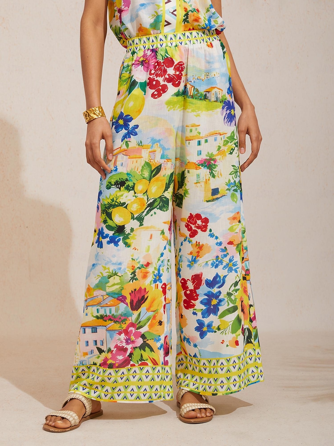 pantaloni a gamba larga effetto lino leggero, perfetti per le vacanze in un giardino di agrumi. del 2026 a $67.99 –P3