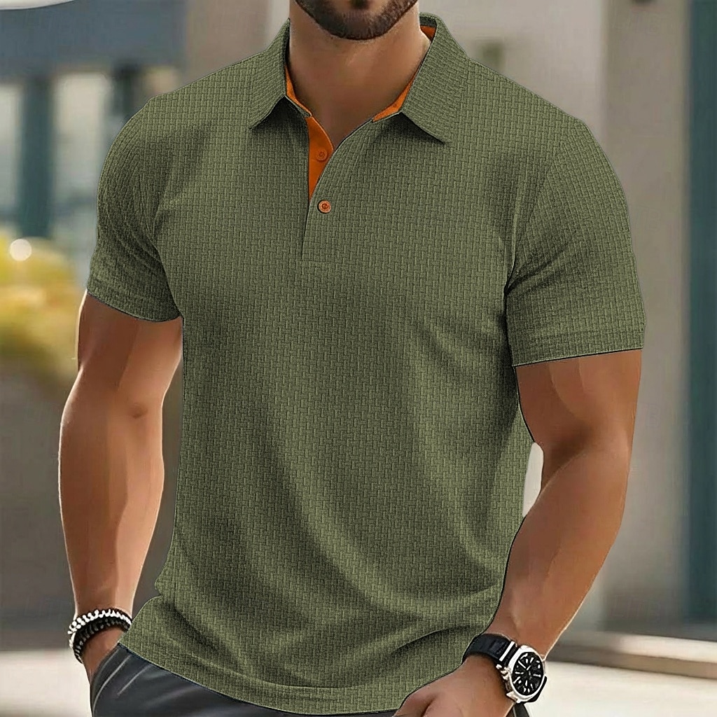Per uomo Testurizzato Polo a Maglia Waffle Casuale Affari Classico Manica Corta Moda Moderno Tinta unica Testurizzato Bottoni Primavera & Estate Estate Primavera Vestibilità regolare Blu Nero Bianco del 2026 a $21.99 –P7