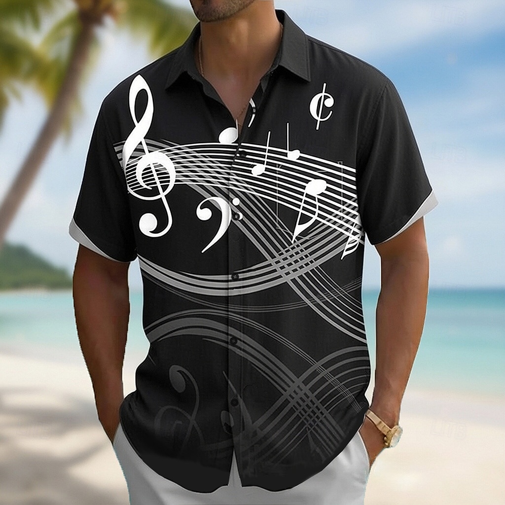 Hombre Notas musicales Camisa Abotonar la camisa Camisa de vestir informal Manga Corta retro de la vendimia Diario Festival de Música Primavera Otoño Cuello Vuelto Impresión 3D camisas con cuello 2026 - $25.99 –P1