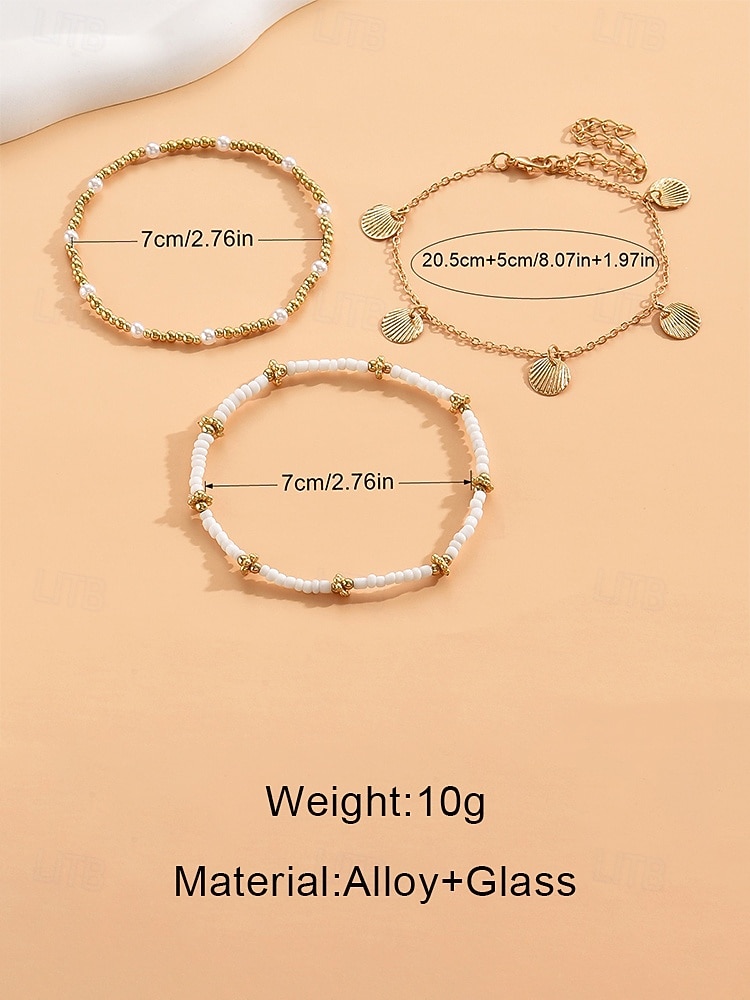 2026年 女性用ボヘミアンスタイル合金アンクレットセット、マルチカラー、シェルチャーム、普段使い、休暇、旅行に最適  コレクション – $7.99 –P9