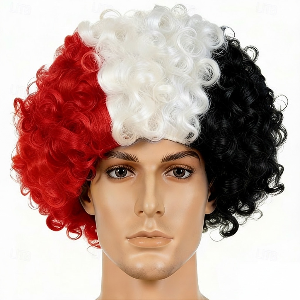 Peruca afro listrada tricolor - cabelo cacheado nas cores da bandeira nacional para fãs de esportes de 2026 por $14.49 –P2